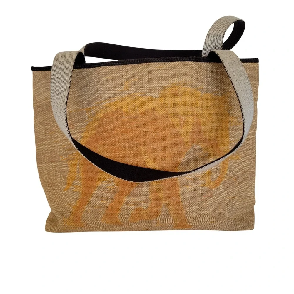 Hunting World Italy Elephant Print Canvas Tote Bag Tan Orange Made in Italy